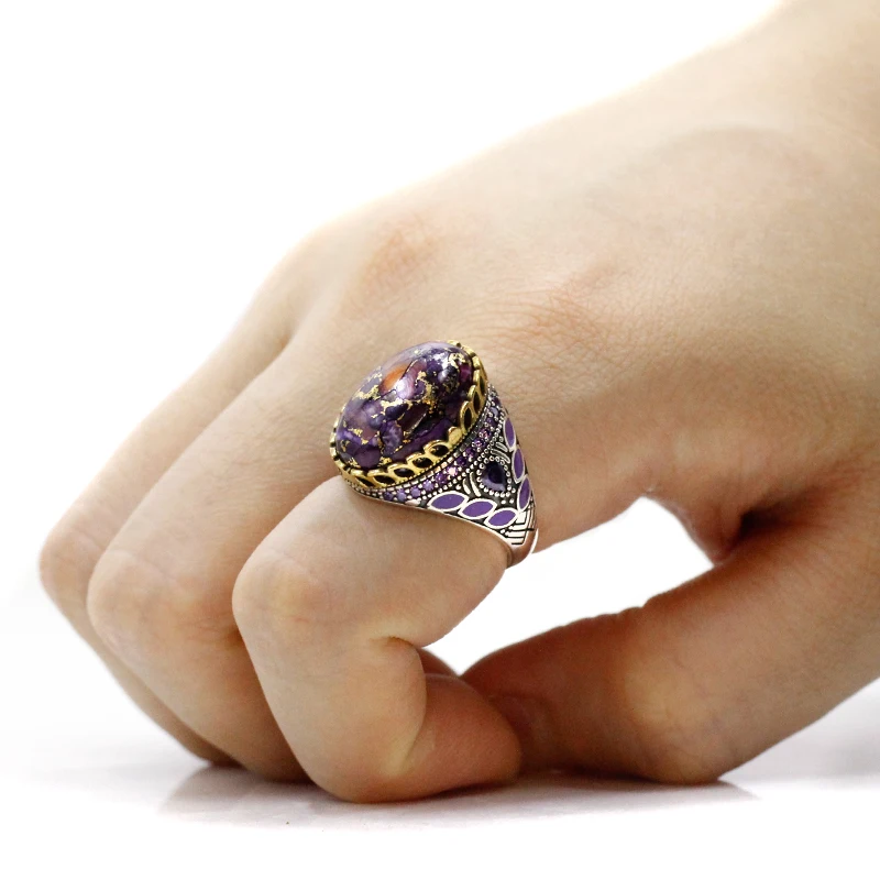 S925 Sterling Silver Oyster Turquoise Türkiye Handmade Men\'s Ring Muslim Islamic Women\'s Jewelry Festival Jewelry Gift