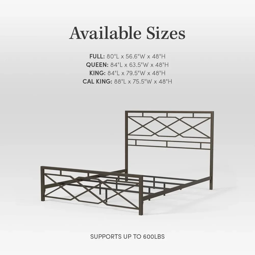 Metal Bed Frame - Carbon Steel with Rustic Pewter Finish Folding Bed Frame - Easy Assembly with Headboard and Footboard