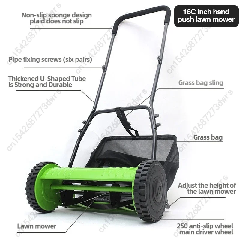 16-inch compacte duwgrasmaaier Lichtgewicht multifunctionele grassnijmachine voor kleine tuinvilla gazon en buitentuin