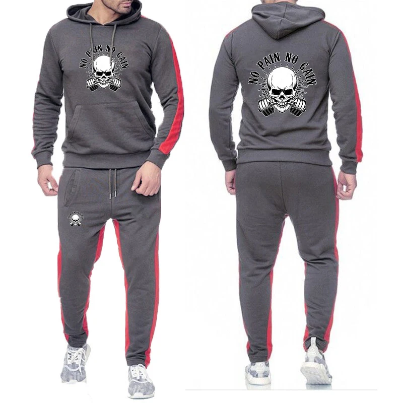 

2025 Spring Autumn New Fierce Gym Print Men Solid color Casual High Quality Cotton Hoodie Zipper Jacket + Pants Suit