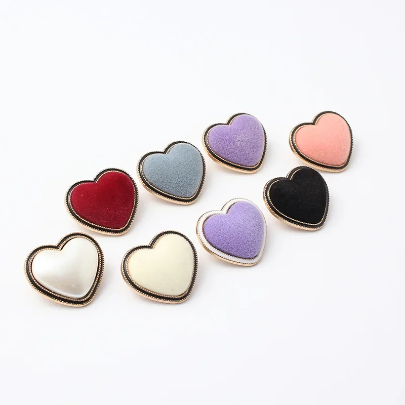 5PC Romantic Love Heart Metal Suede Covered Jeans Shank Button Apparel Sewing Craft Button DIY Shirt Sweater Scrapbook Accessory