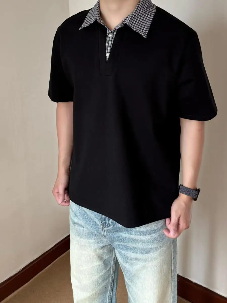 

Summer Large Size 250 Pounds 2026 New Japanese Retro Shirt Men Heavyweight Loose Zipper Collar Short Sleeve T-Shirt