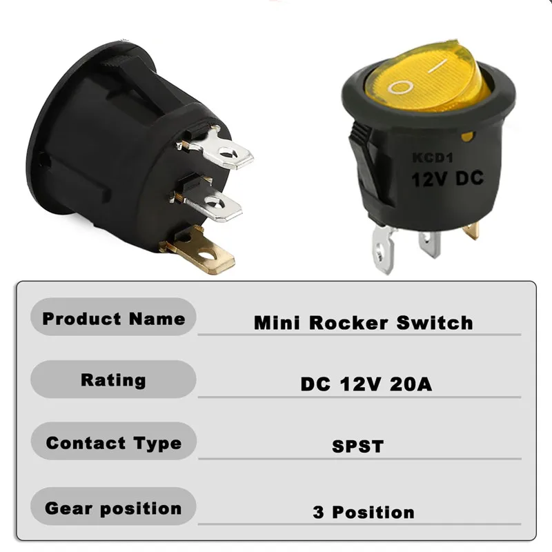 8pcs KCD1 On/Off 3-Pin 2-Position Snap 20A 12V Red LED Round Boat Rocker Switch with LED For Househeld DIY Replacement