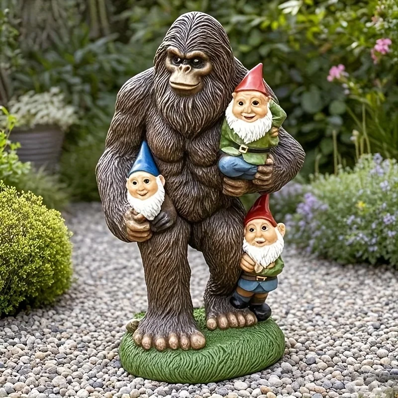 

1/2-Pack Garden Gnome Bigfoot Resin Statue, Indoor and Outdoor Resin Decoration, Suitable for Yard, Tabletop, Office, and Fence, Unique Garden Art Sculpture Christmas Gift