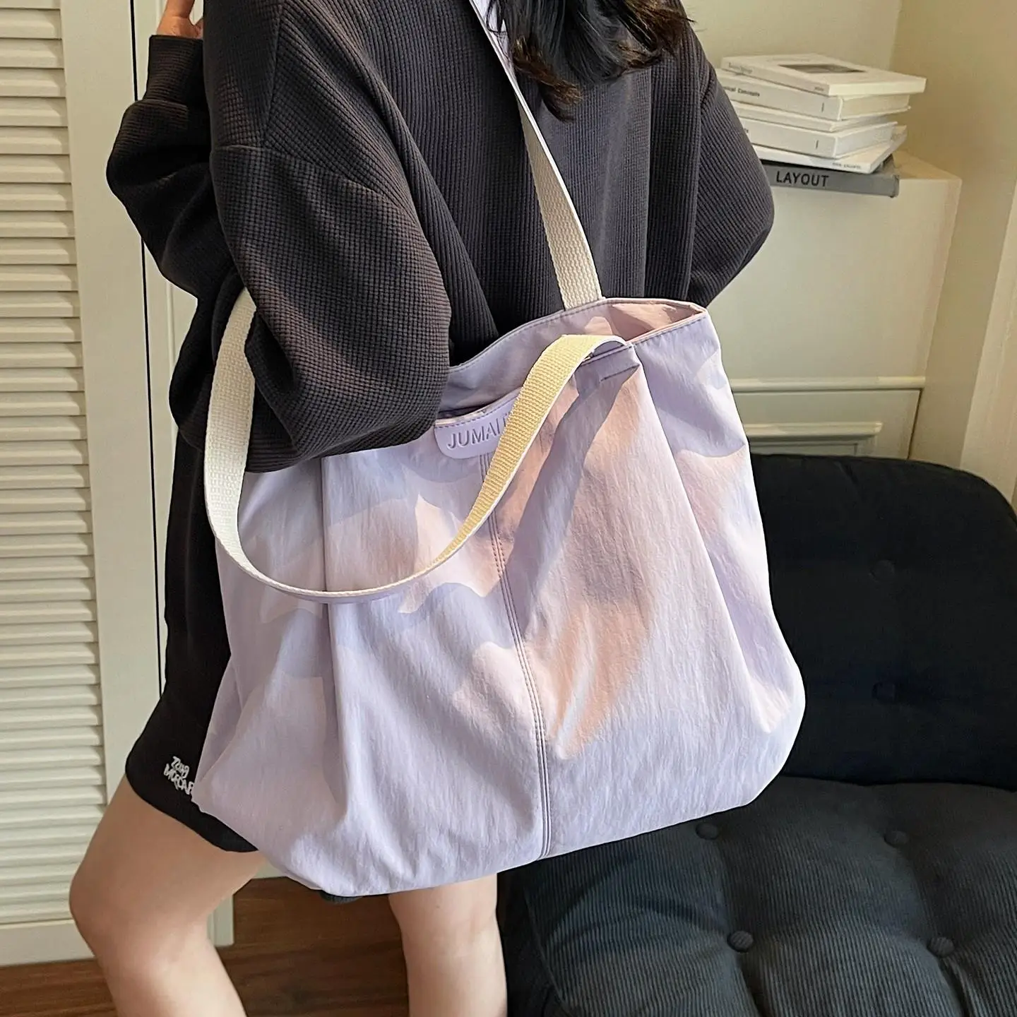 Lightweight Canvas Tote Bag Women's Summer Casual Large Capacity Shoulder Bag Versatile Simple Style for College Students