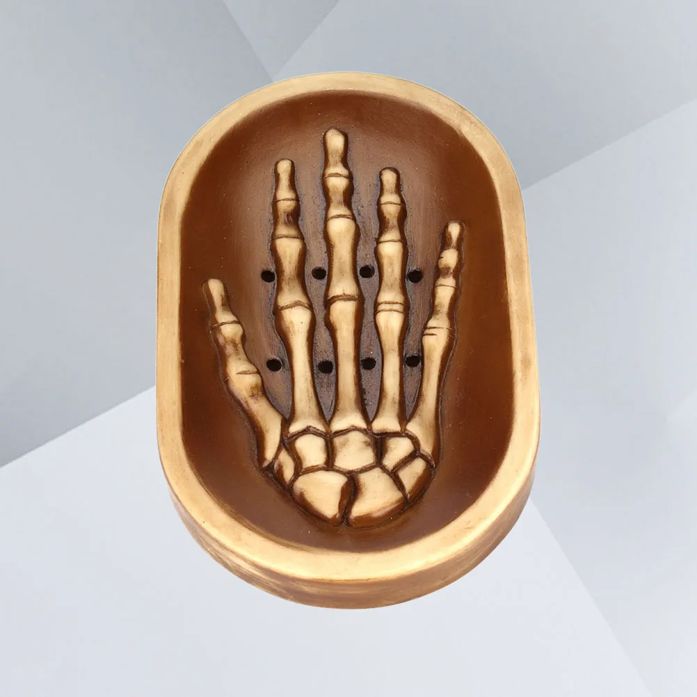 

Gothic Skull Brown Soap Dish Hand Soap Tray Kitchen Bathroom Shower Drainer Holder Box Storage Plate