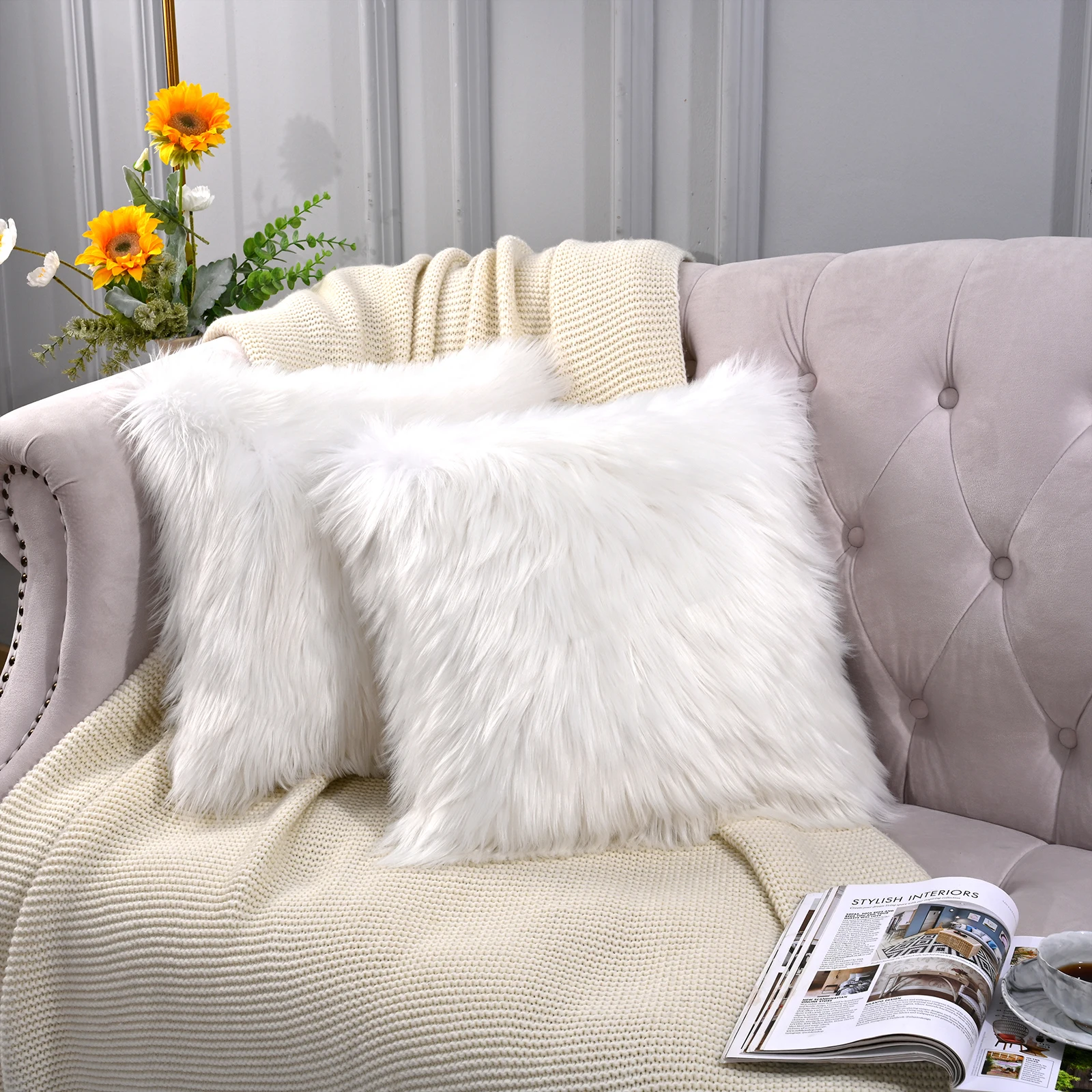 2/4 Fluffy Decorative pillow case for sofa home decoration luxury Plush cushion cover 45*45 Faux Fur Chairs terrace pillow cover