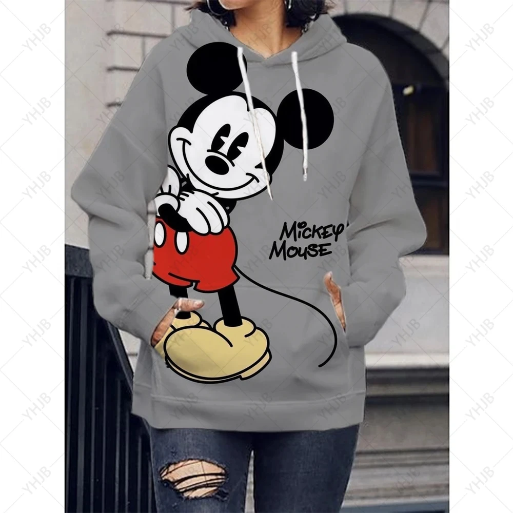 2023 New Disney Animation Mickey Mouse and Minnie 3D Printing Red Cartoon Hoodie Women\'s Autumn and Winter Cute Coat