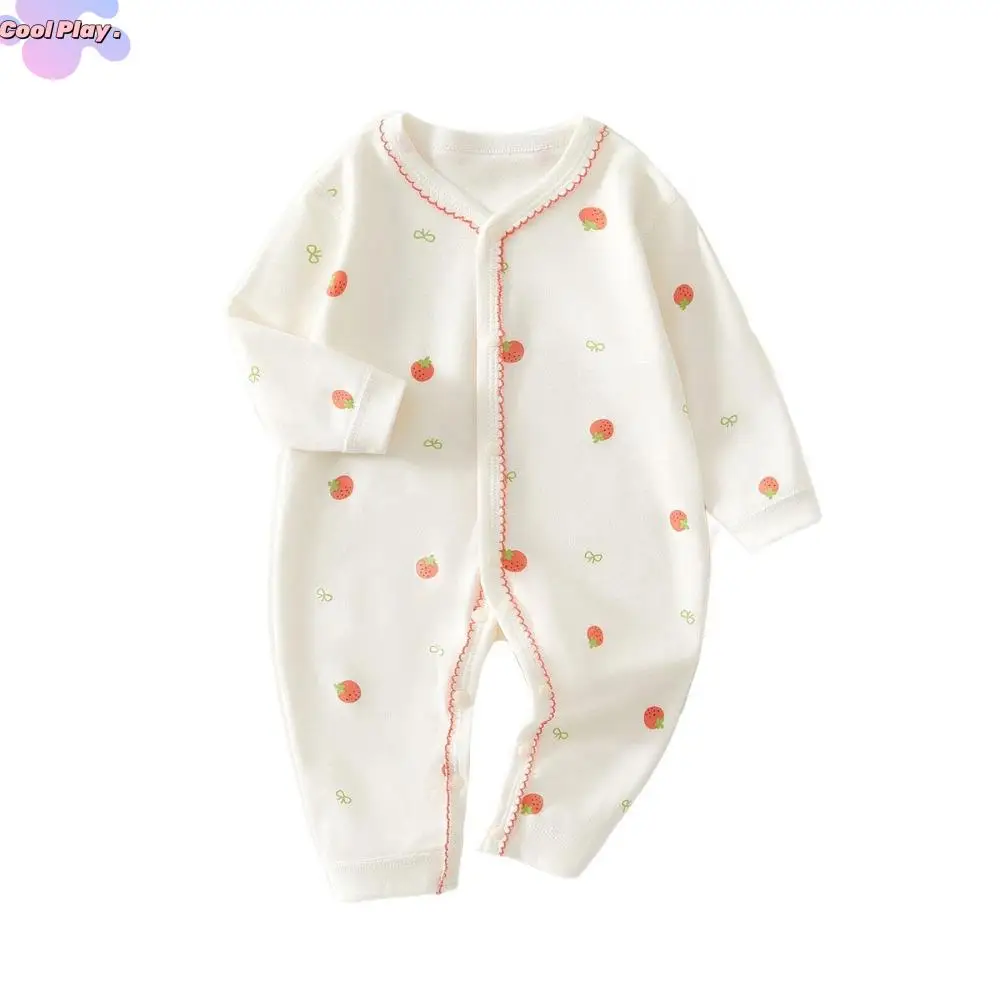 

Cute Long Sleeve Baby Romper Pure Cotton Strawberry Newborn Onesie Soft Fabric Stripe Cartoon Love Bodysuit Newborn Baby