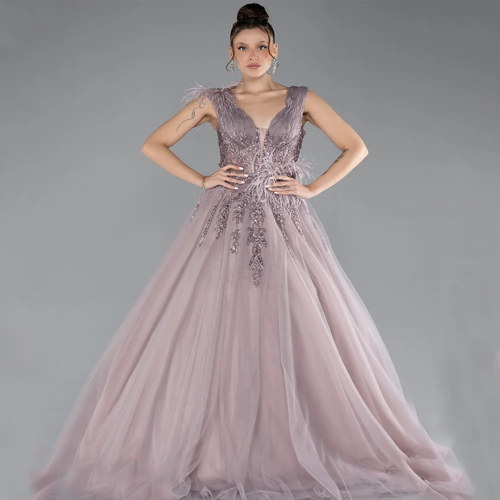 

Arya High Quality Classic Evening Dress Tulle for Floor-Length V-Neck Formal Evening Beading Vestidos De Fiesta Customized
