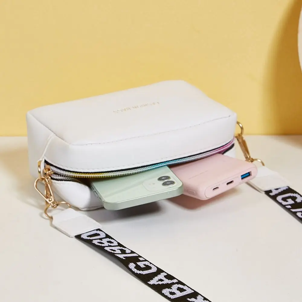 Simple Designer Wide Letter Strap Women Handbag PU Leather Square Shoulder Bag Travel Purse Small Phone Crossbody Bag