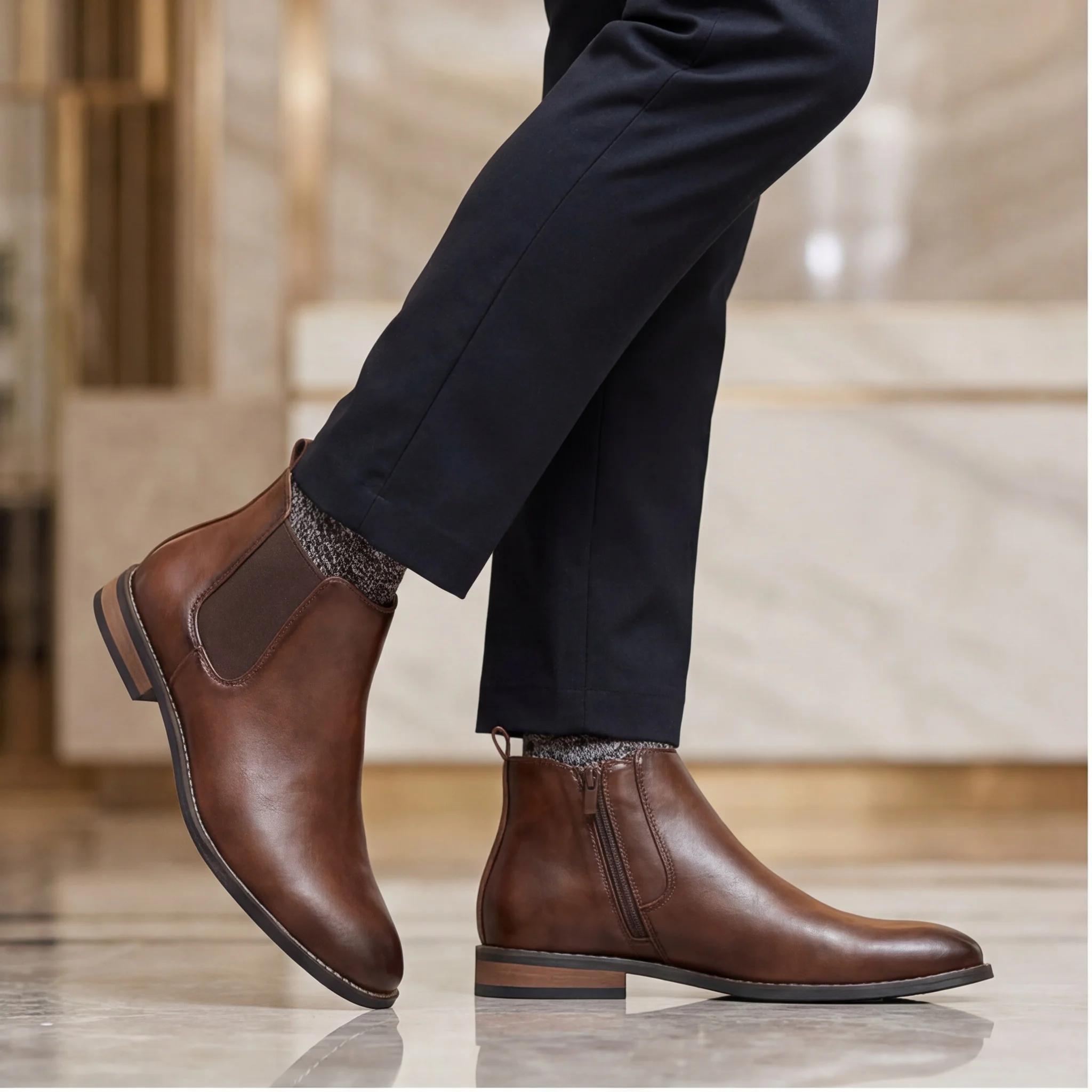 Chelsea-Stiefel für Herren, elastische Seitenstiefel, Herrenstiefel, Smart-Casual-Stiefel für Männer, niedriger Absatz, elastischer Seitenverschluss zum Anziehen. – Detail 1