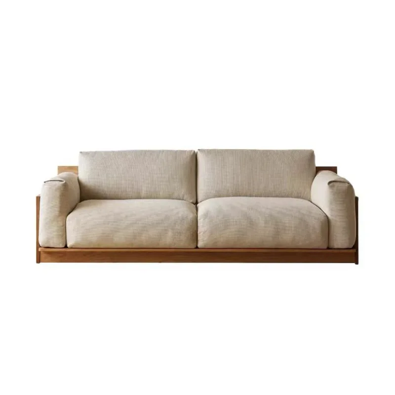 

Nordic cherry wood floor sofa modern simple small apartment solid wood removable sofa living room fabric