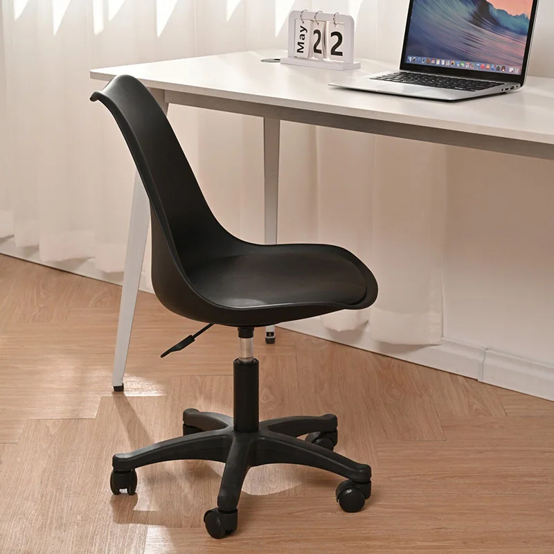 Black PP with Wheels Adjustable Height Office Chair for Study,Modern Armless Swivel Plastic Chair for Living Room  WL