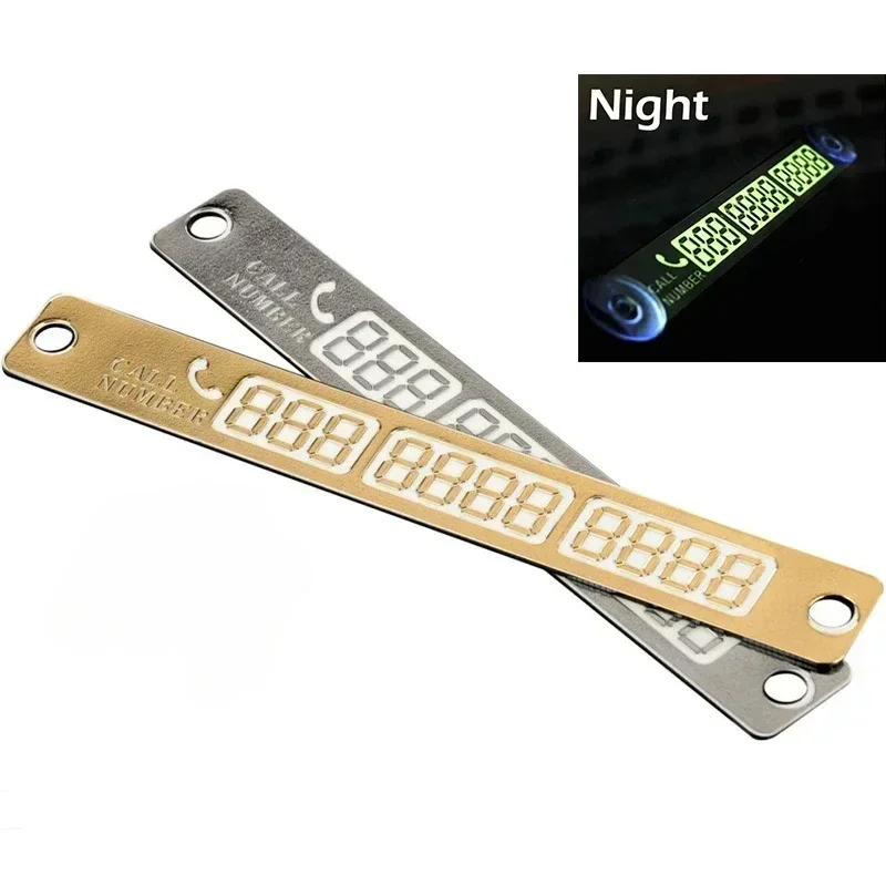 Metal Car Phone Number Temporary Parking Card Aluminum Stickers Notification Night Light Sucker Plate Telephone Number Park Stop