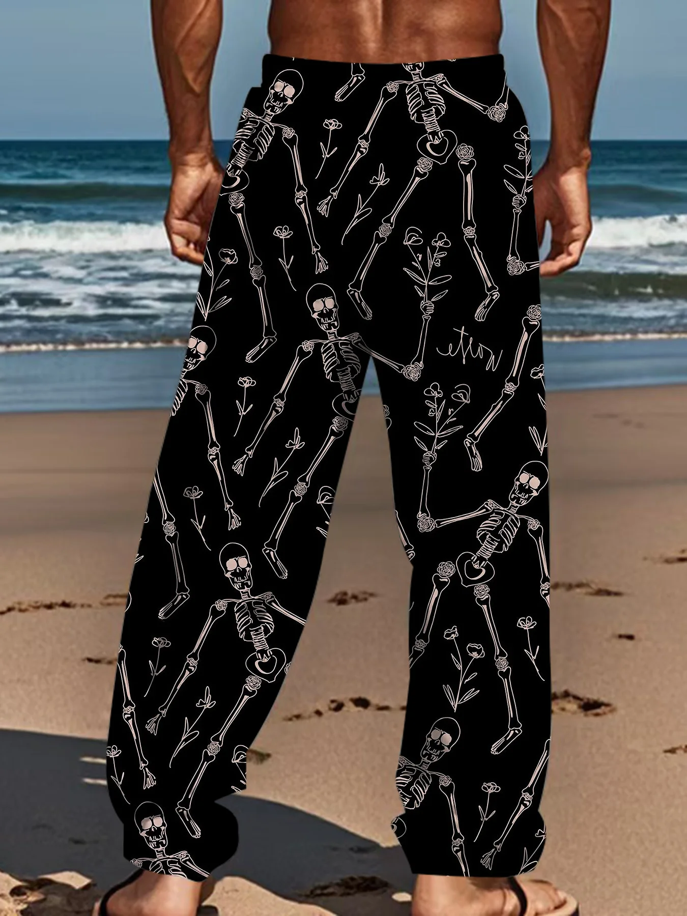 Neu eingetroffen: Gothic Tribal Skull Unisex Straight Leg Hose mit abstraktem Dornenmuster, dunkle Streetwear für Club, Alltag und Freizeit – Detail 10