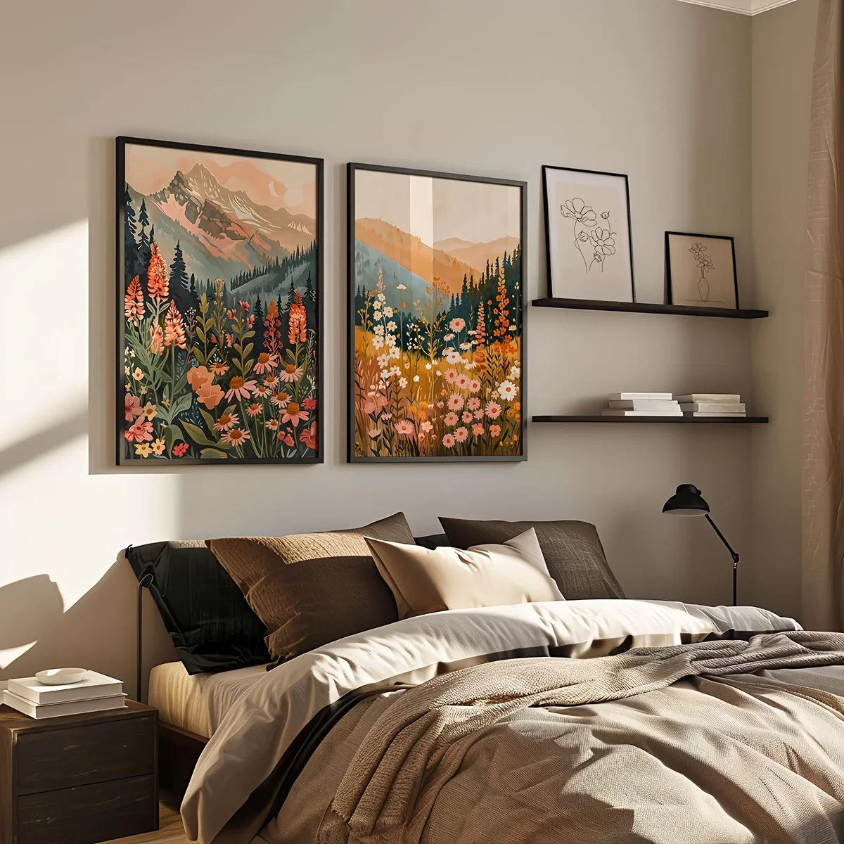 البوهيمي ديزي جبل الغروب قماش المشارك رائع البرية المشهد طباعة الفن الطلاء لغرفة النوم الحديثة الربيع ديكور المنزل