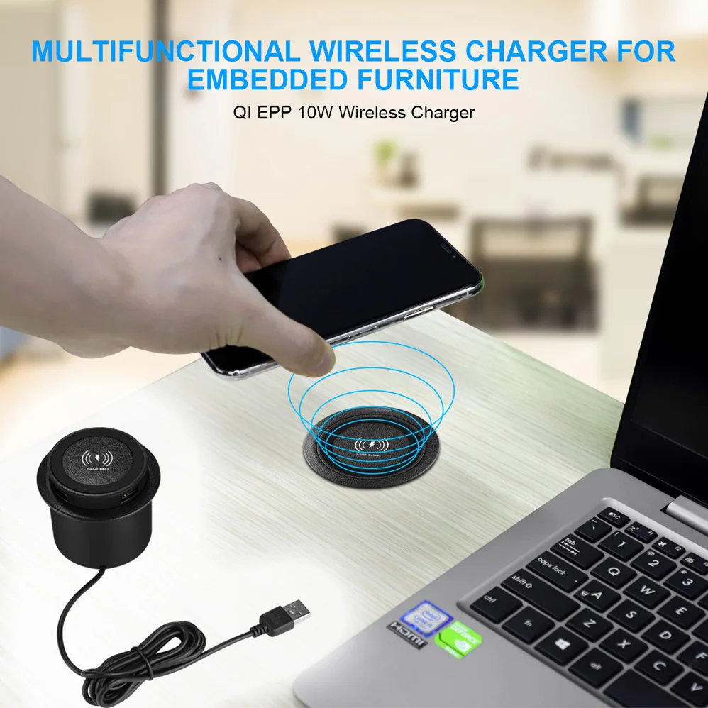 Fast Wireless Charger Desk Embeded QI Charging 10W Table Pad Universal For Samsung Apple iPhone Wireless Built-In QI Charger