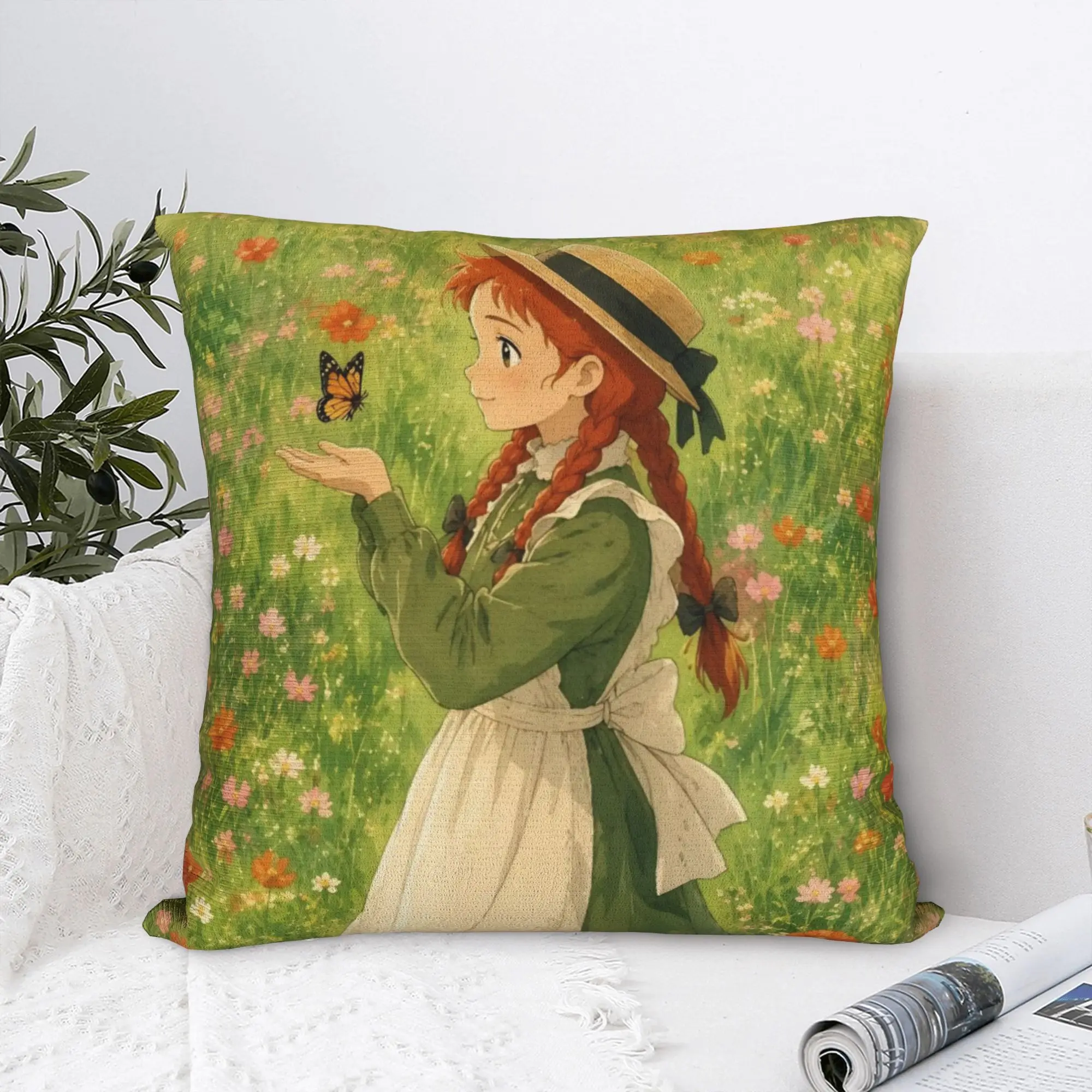 Soft Green Gables Cartoon Anne Pillowcase Polyester Cushion Cover Gift Book Lover Quote Throw Pillow Case Cover Dropshipping
