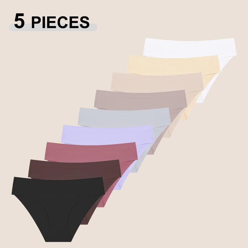 

5 шт./компл. трусики с низкой посадкой без следов для женщин, бесшовное однотонное нижнее белье с подшивкой, женское дышащее белье высокого качества, новое
