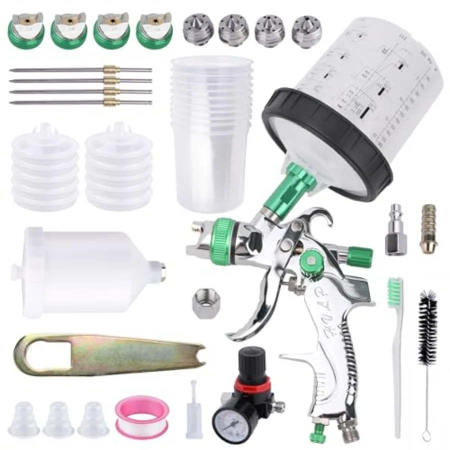 

HVLP Spray Gun with 10Pcs 600ML Disposable Paint Cups for Automotive Painting Gravity Feed Spray Gun Kit with 4 Nozzles 1.4/1.7