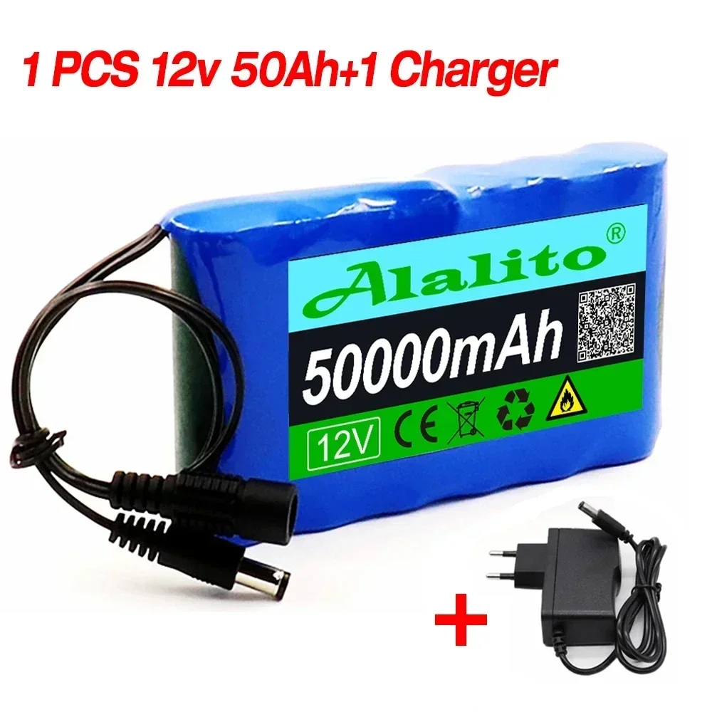 18650 3S2P 12V 50000mah Original Lithium Ion Battery DC 12.6V 50Ah Rechargeable CCTV, Camera Monitor Replacement Battery+Charger