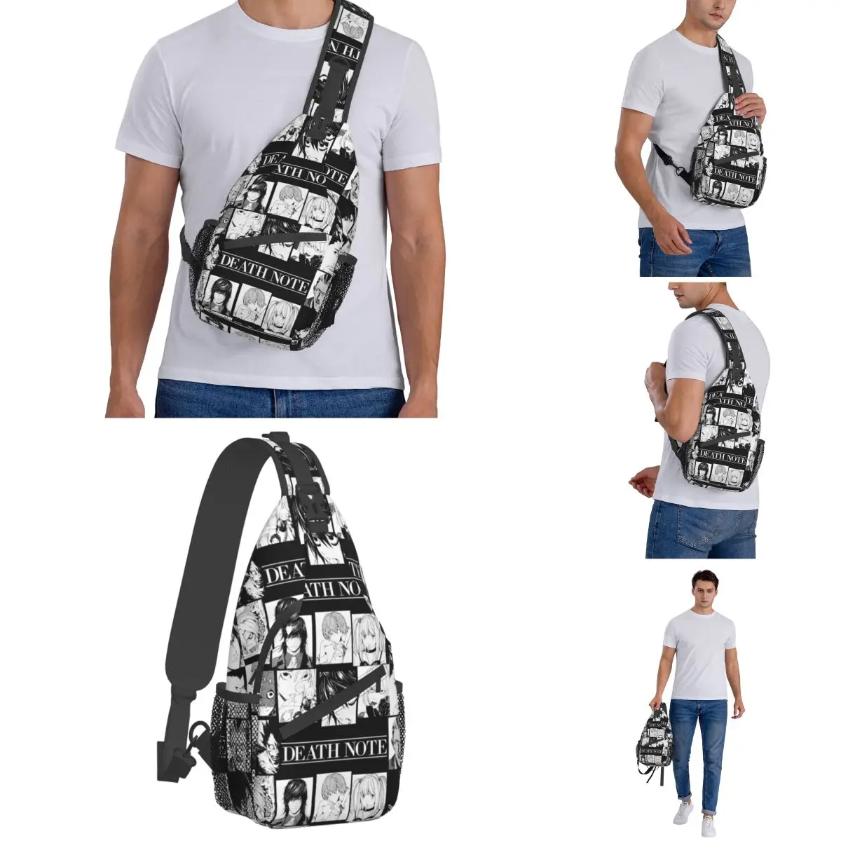 Death Note Manga Sling Bag Chest Crossbody Shoulder Sling Backpack Outdoor Hiking Daypacks Anime Lawliet Light Fashion School