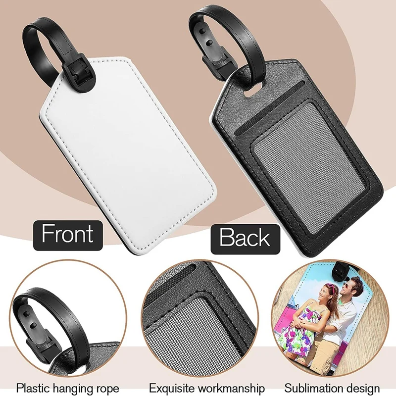 Confezione da 20 etichette per bagagli in bianco per sublimazione Etichette per borse per trasferimento di calore in pelle PU per porta borse sportive per valigie da viaggio
