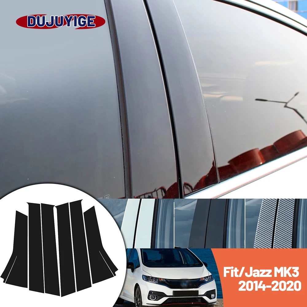 

6pcsBright black carbon fiber door and window B C Pillar sticker suitable For Honda Fit Jazz 2014-2020 2015 2016 2017 2018 2019