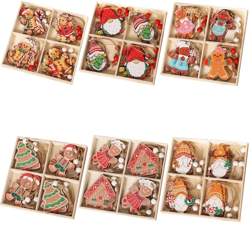 12Pcs Christmas Wooden Ornaments for Tree Farmhouse Gnome Wood Cutouts Tags with Ropes Vintage Winter for Xmas Tree Decor Gifts