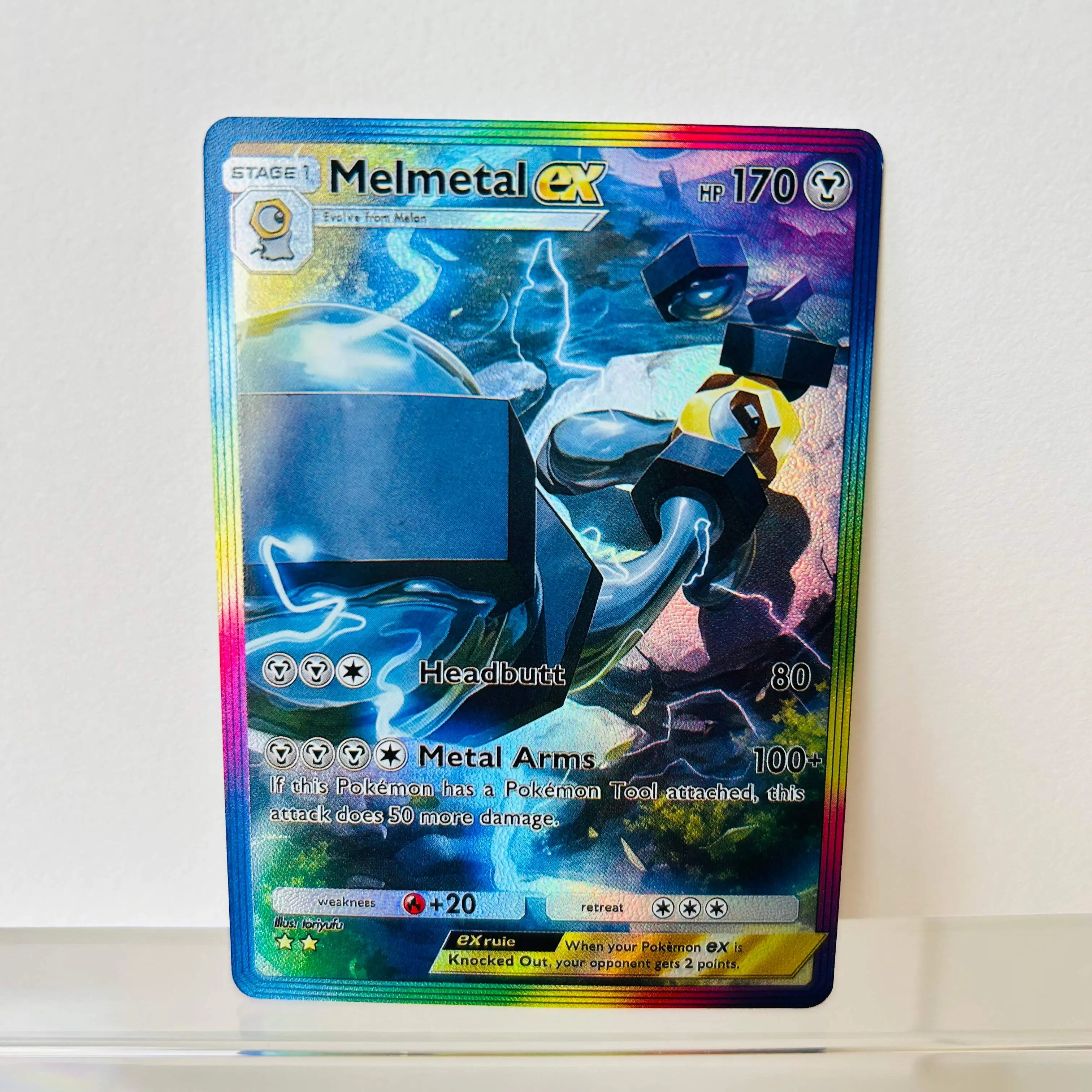 

Pokémon Melmetal ex English Card Rainbow Holographic Foil Texture DIY Premium Anime Collection Card