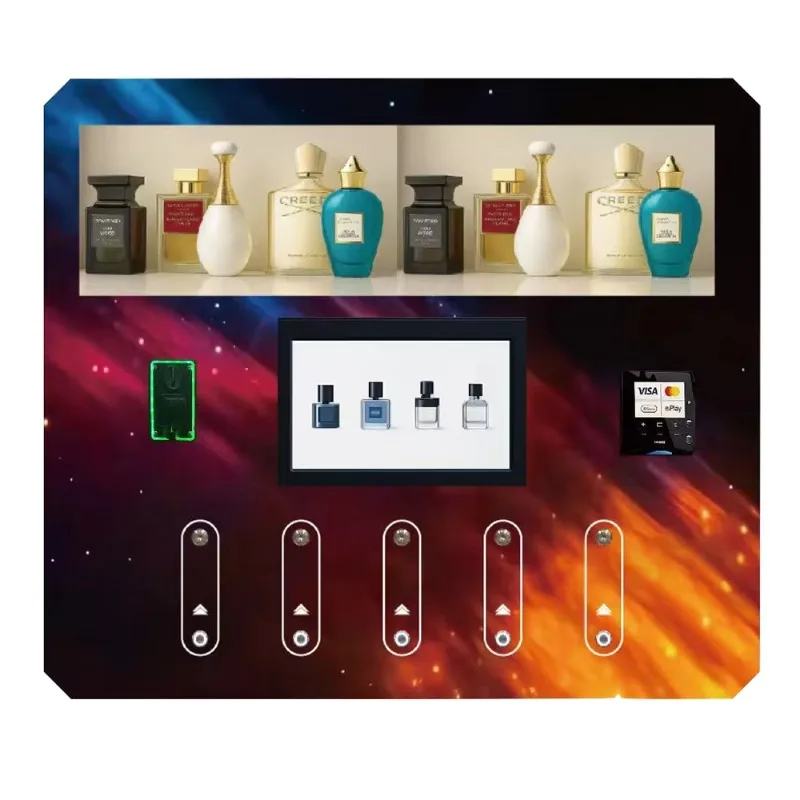 New Design 5PCS LED Lighting Perfume Vending Machine Night Club Coins/Credit Cards Accepted Cologne Dispenser with SDK Function
