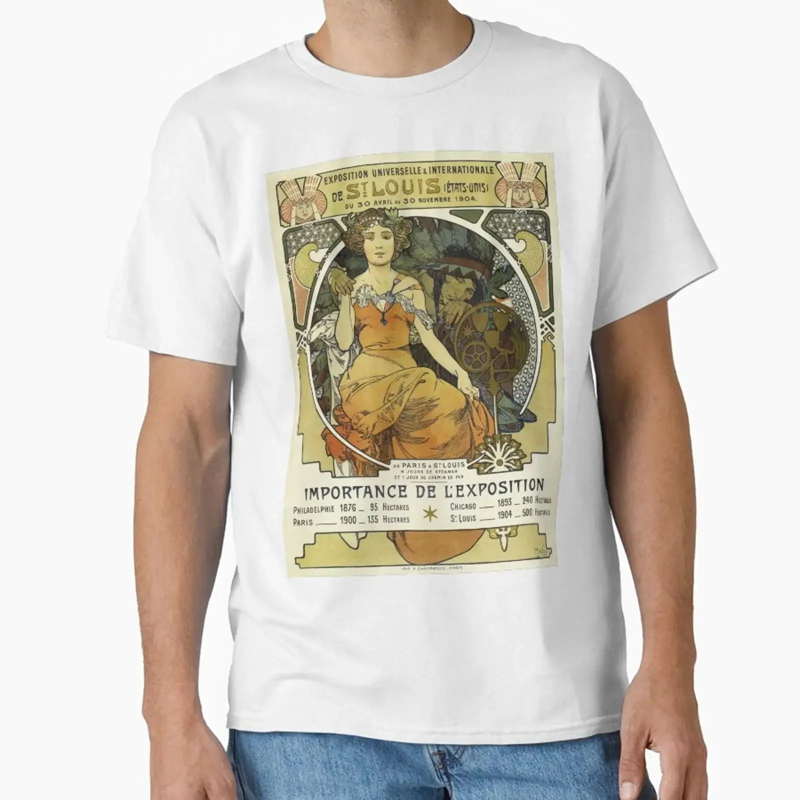 Alphonse Mucha 1904 St Louis World's Fair Vintage Art Nouveau Poster T shirt vintage Washed Stretched Unisex streetwear Soft