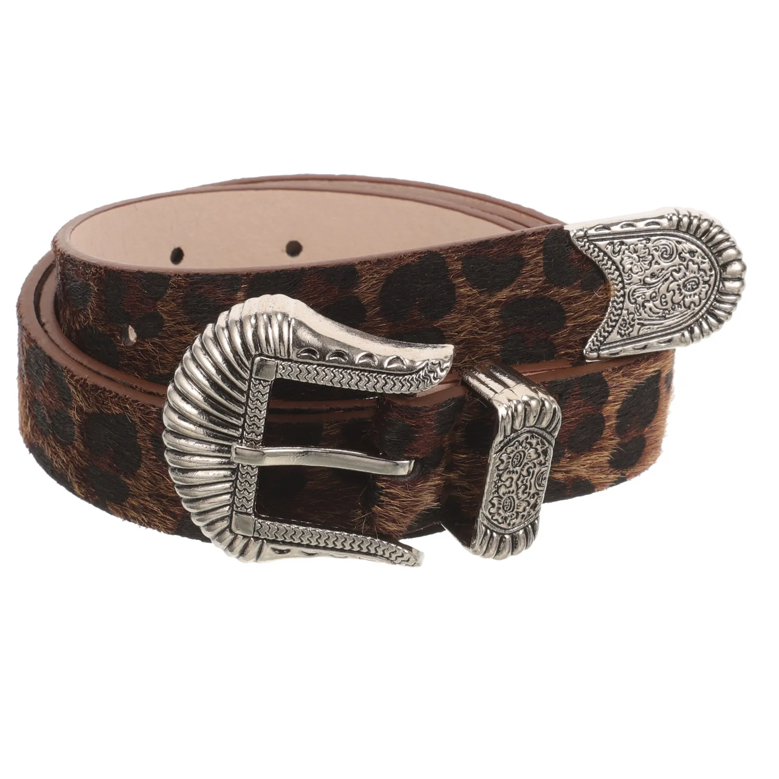 

Retro Leopard Print Belt Women Waist Western Carved Belts Alloy Color Stylish Fashion Multipurpose