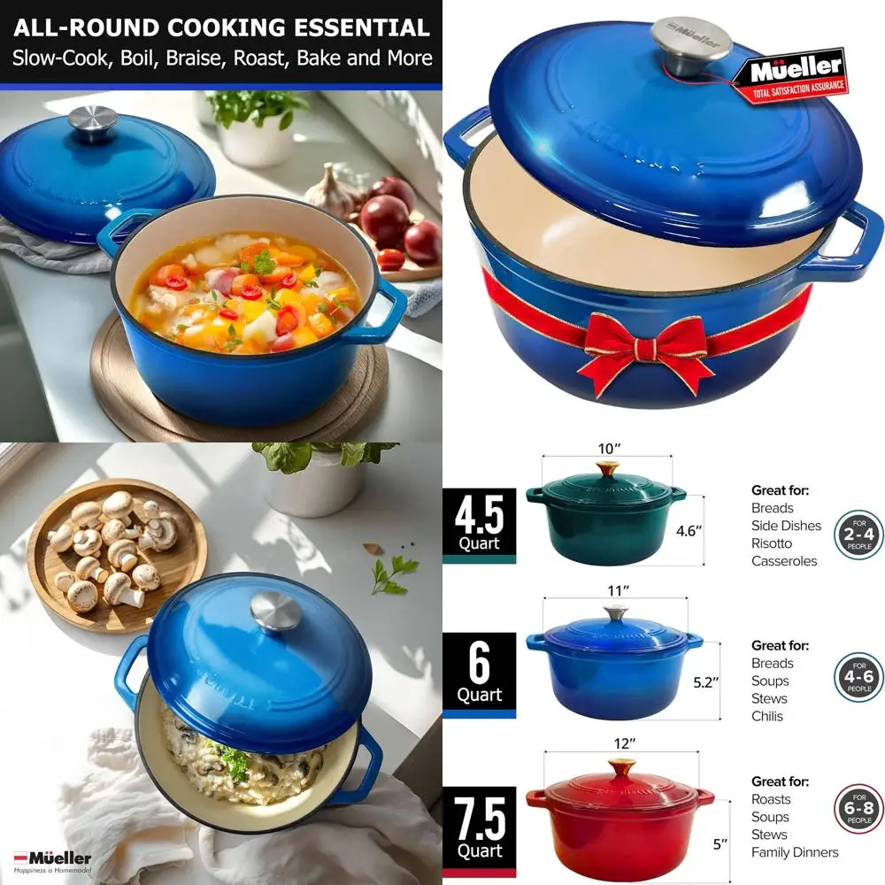 

6qt Enamel Cast Iron Dutch Oven, Durable Casserole & Braiser Pan with Lid and Knob, Suitable for All Cooktops, Aqua Blue