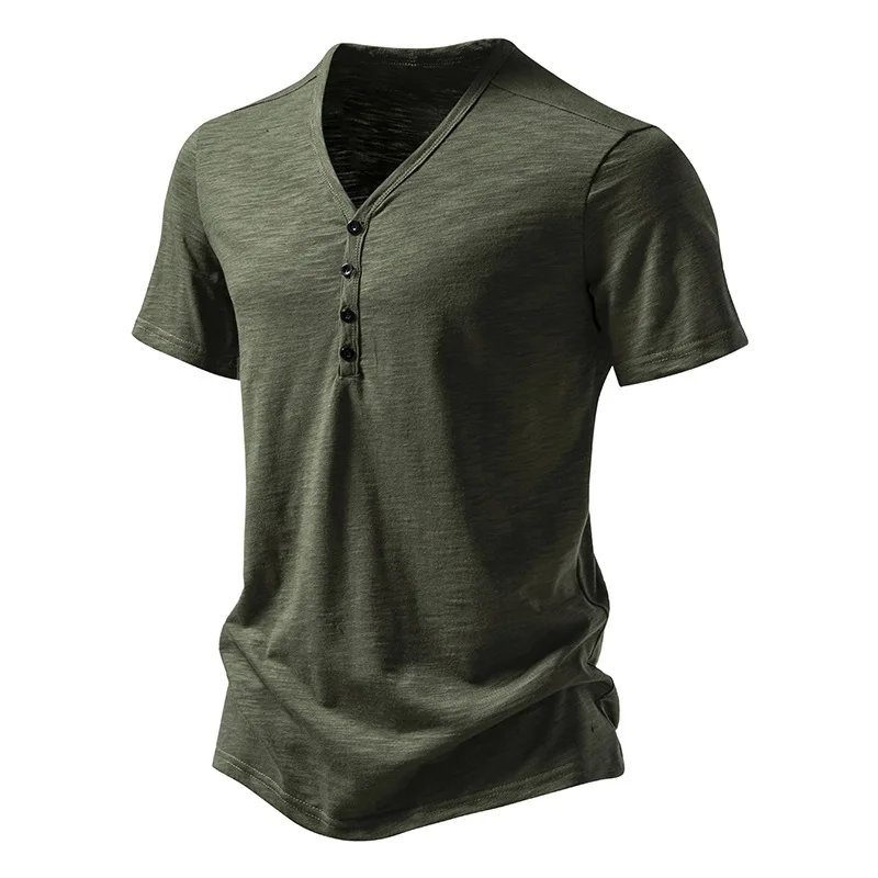 2026 Herren V-Ausschnitt Bambusfaser T-Shirt Mittelstreifen 4-Knopf Kurzarm Eng Anliegend Atmungsaktiv Lässig Sommer Alltags-Oberteil – Detail 26