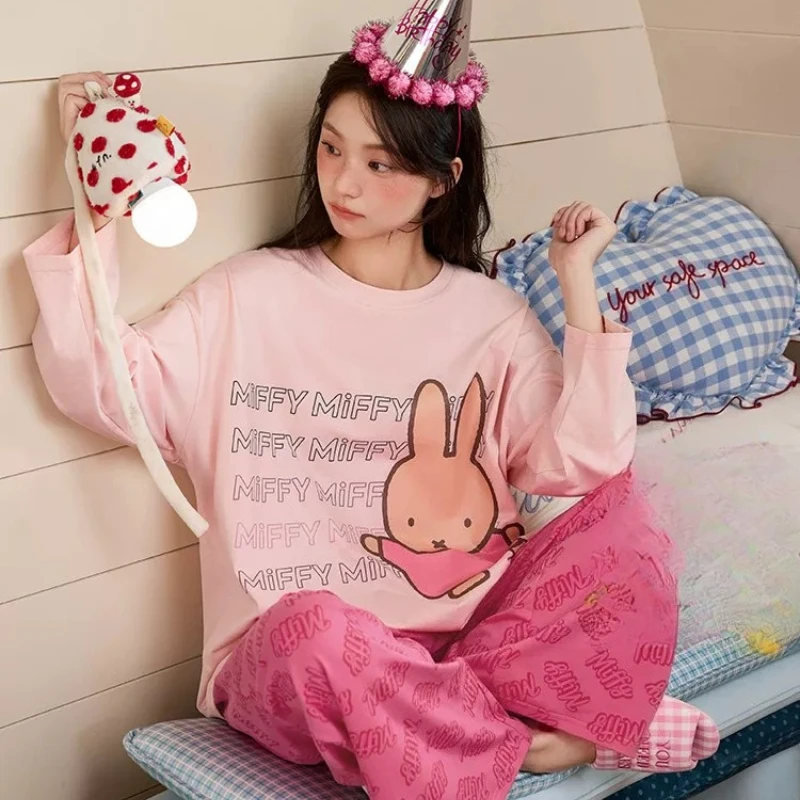 Miffy Kawaii Anime Gentle and Soft The Spring and Autumn Annals Long Sleeves Pajamas Suit Homewear Comfort Breathe Fashion