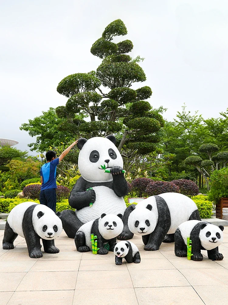 Outdoor Simulation Giant Panda Fiberglass Sculpture Garden Sales Department Park Garden Landscape Decoration Kindergarten Orname