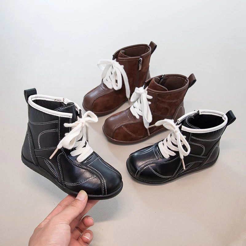 

Kids Plush Lining Ankle Boots for Girls 2025 New Winter Kids Thermal Boots Non-slip Classic Retro School Shoes for Girls Boots