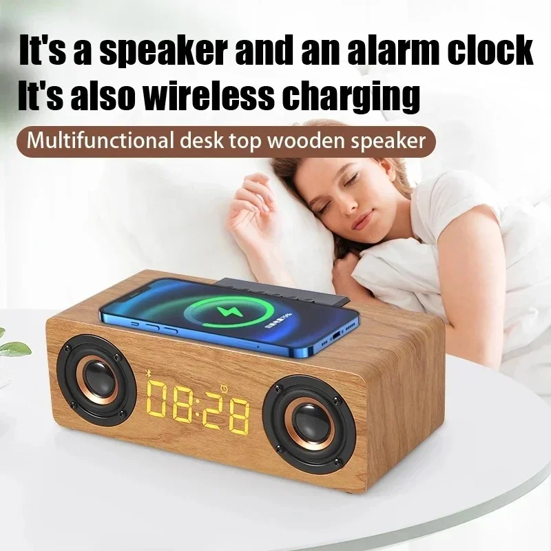 

Alarm Clock Multi-function Wooden Wireless Bluetooth Speaker Subwoofer TV Soundbar Home Theater Column for Computer Speakers FM