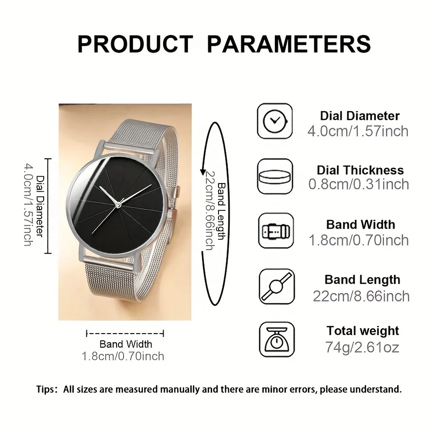 Relógios de quartzo prateados com Alça Liga, Ponteiro Liga, Dial e Strass Pulseira, Colar Jóias para Homens e Mulheres, 3 PCs