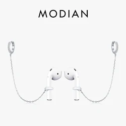 Modian Fixed Earphone Rubber Earring 925 Sterling Silver Clear CZ Long Link Prevent Loss Hoop Earrings For Women Grils Jewelry