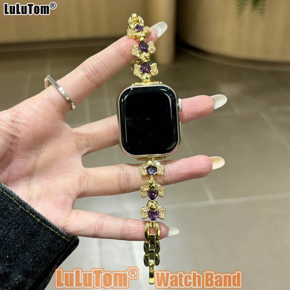 

Роскошный ремешок-браслет с котом и цирконием для Apple Watch Ultra SE 10 9 8 7 6 5 4 3 2 38-49 мм Женский медный ювелирный ремешок Дизайнерские подарки