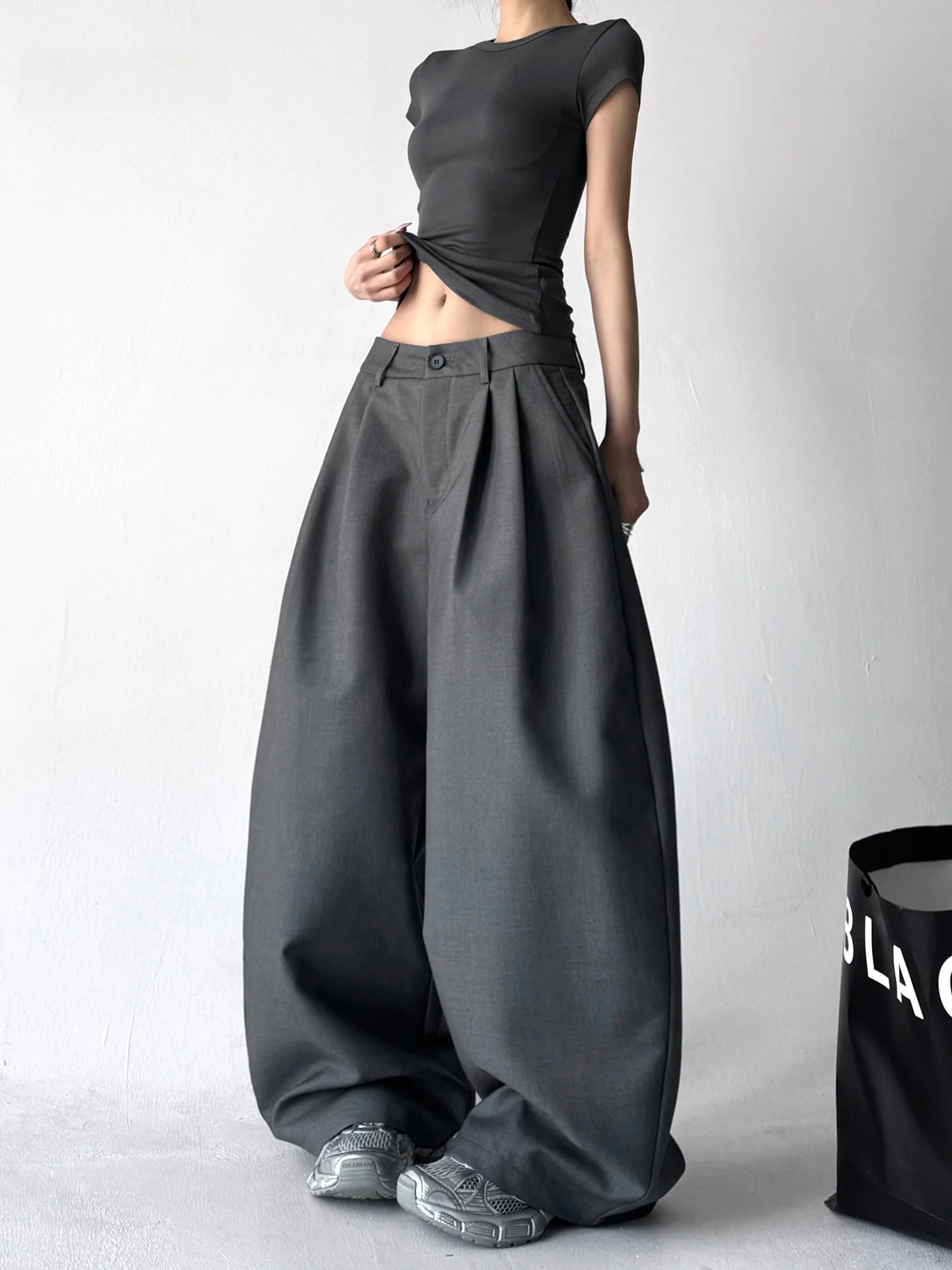 

Женские брюки-палаццо с высокой талией, свободного кроя, длинные повседневные брюки, весна 2026, новинка, стройнящие, драпирующиеся брюки