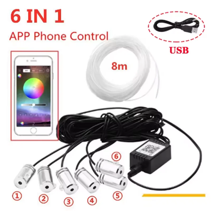 

LED Car Interior Ambient Strip Lights RGB Fiber Optic Atmosphere Neon Lighting Kit W/ APP Remote Control Auto Decorative Lamps