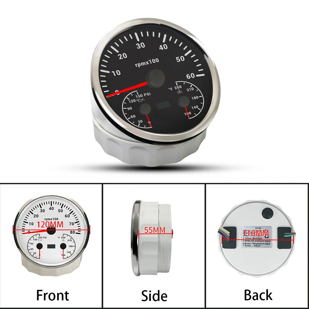 

Rhaxel 110mm 3 in 1 Tachometer 6000RPM 8000RPM with 0-150 Psi Oil Pressure Gauge Water Temp Meter with Backlight for SUV Truck