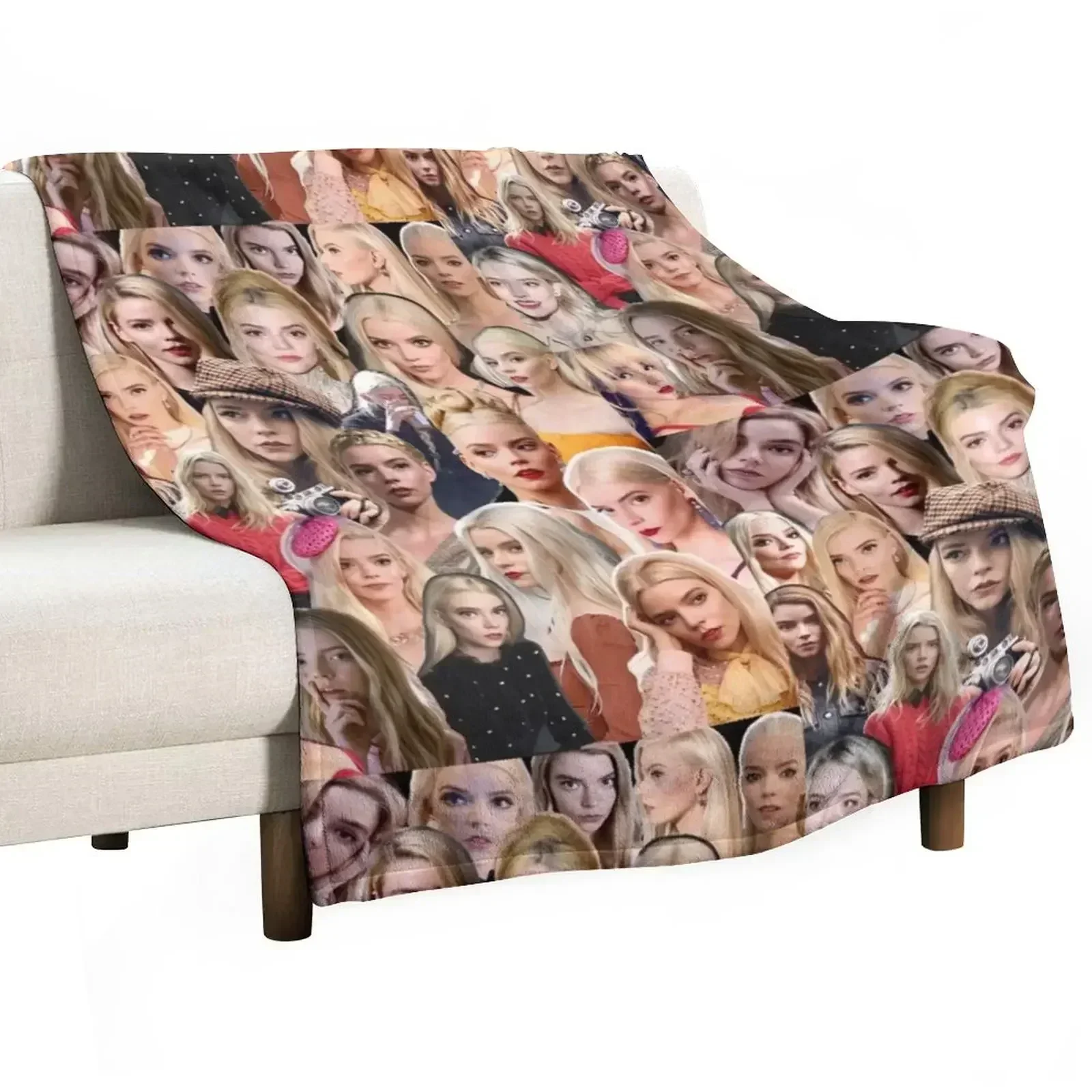 Anya Taylor-Joy collage Throw Blanket Comforter Soft Plaid Heavy Thermal Blankets