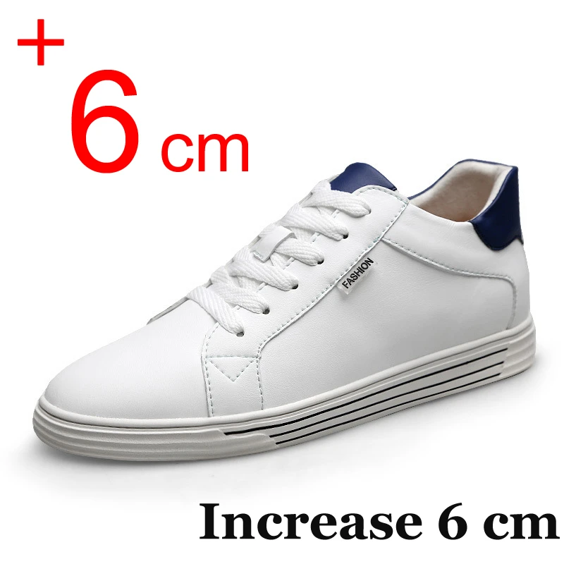 Men Heightening Shoes 6CM Elevator Shoes White Leather Casual Sneakers For Male Fashion Lift Increased Insole Taller Shoes Man