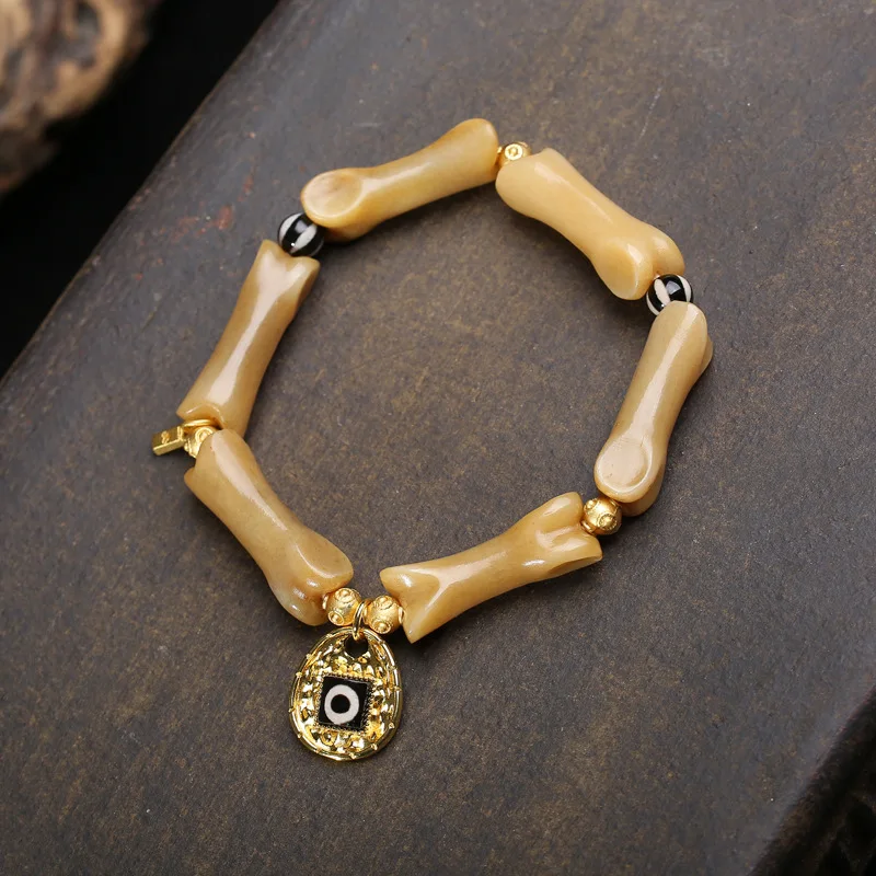 Natural original colour camel bone carving playthings strings knuckle agate dzi gaou box pendant accessories bracelet for women