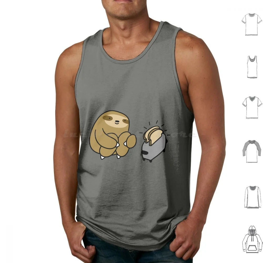 Sloth Making Toast Tank Tops Print Cotton Sloth Sloths Three Toed Sloth Marsupials Animals Toast Toasts Bread Food Toaster